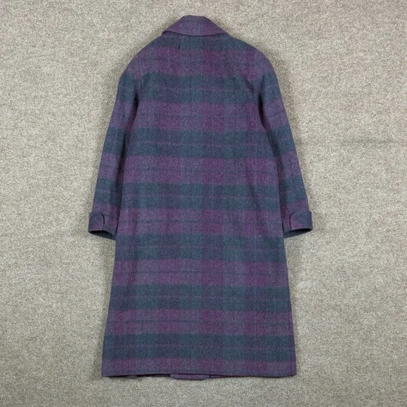 Vintage Alorna Purple Grey Plaid Long Wool Coat Women’s L/XL Union Made in USA - Picture 2 of 11